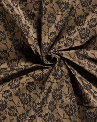 Tissu Jersey Milano Camel Dentelle Noire - Oeko-Tex - Mercerine