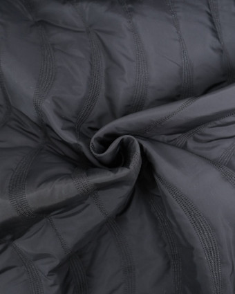 Tissu Matelassé Doudoune Noir lignes Wavy - Mercerine