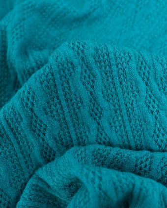 Tissu Maille Douce Ajourée Turquoise - Mercerine