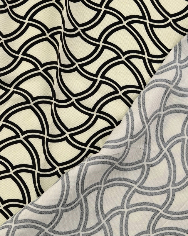 Viscose Twill Motif Seventies Géométrique Ecru - Mercerine