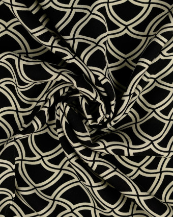 Tissu Viscose Twill Motif Seventies Géométrique Noir - Mercerine