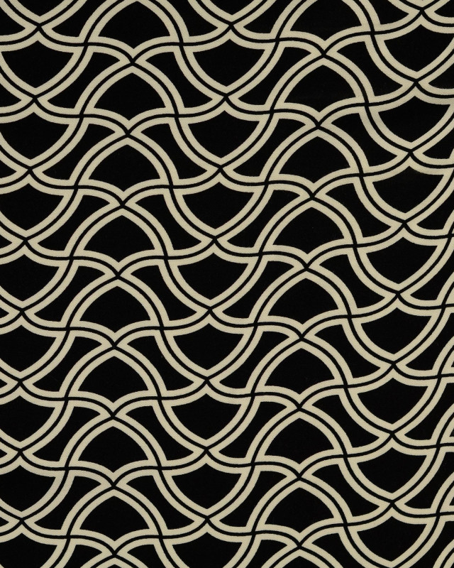 Tissu Viscose Twill Motif Seventies Géométrique Noir - Mercerine