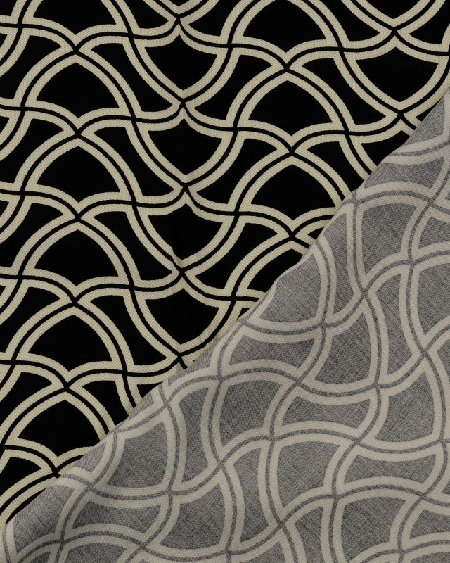 Tissu Viscose Twill Motif Seventies Géométrique Noir - Mercerine