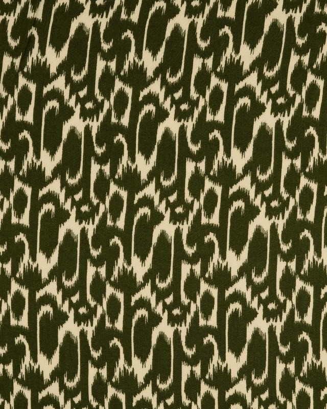 Satin De Viscose Joli Motif Ethnique Vert Kaki - Mercerine