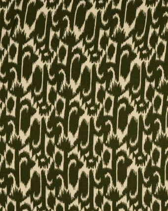 Satin De Viscose Joli Motif Ethnique Vert Kaki - Mercerine