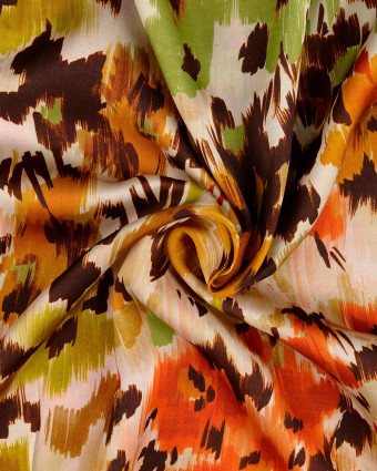 Satin De Viscose Digital Fleuri Couleurs Automnales  - Mercerine