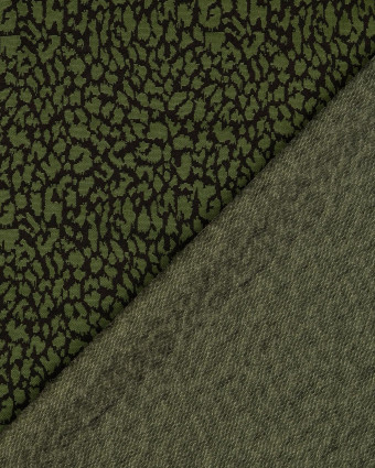 Jacquard Léger Stretch Motif Léopard Kaki - Mercerine