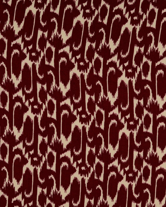 Satin De Viscose Joli Motif Ethnique Bordeaux - Mercerine