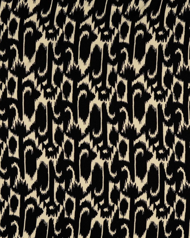 Satin De Viscose Joli Motif Ethnique Noir - Mercerine