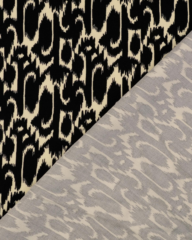 Satin De Viscose Joli Motif Ethnique Noir - Mercerine