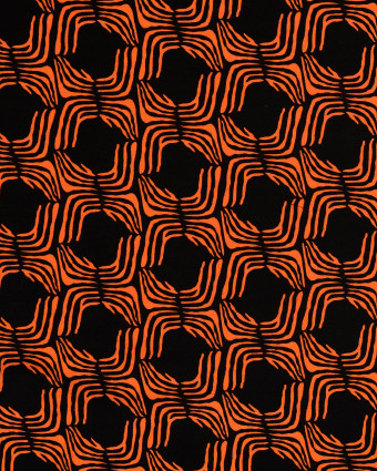 Popeline de Viscose Fond Noir Motif Ethnique Orange - Mercerine