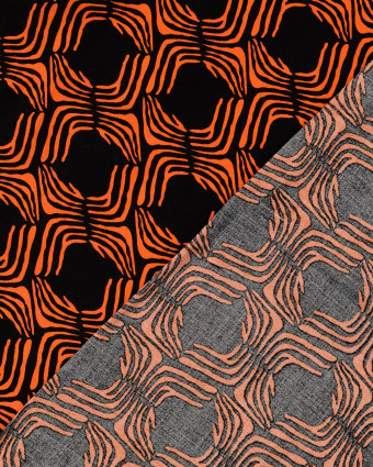 Popeline de Viscose Fond Noir Motif Ethnique Orange - Mercerine