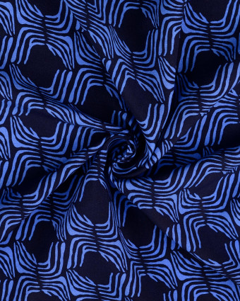 Popeline de Viscose Motif Ethnique Bleu - Mercerine