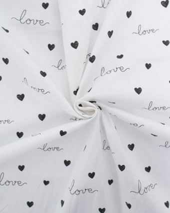 Tissu Coton Blanc Love Cœur Noir - Mercerine