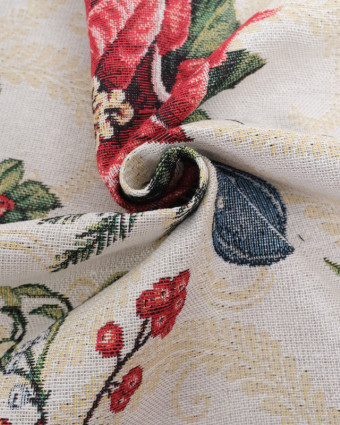 Tissu Jacquard De Noël Fleurs De Noël - Mercerine