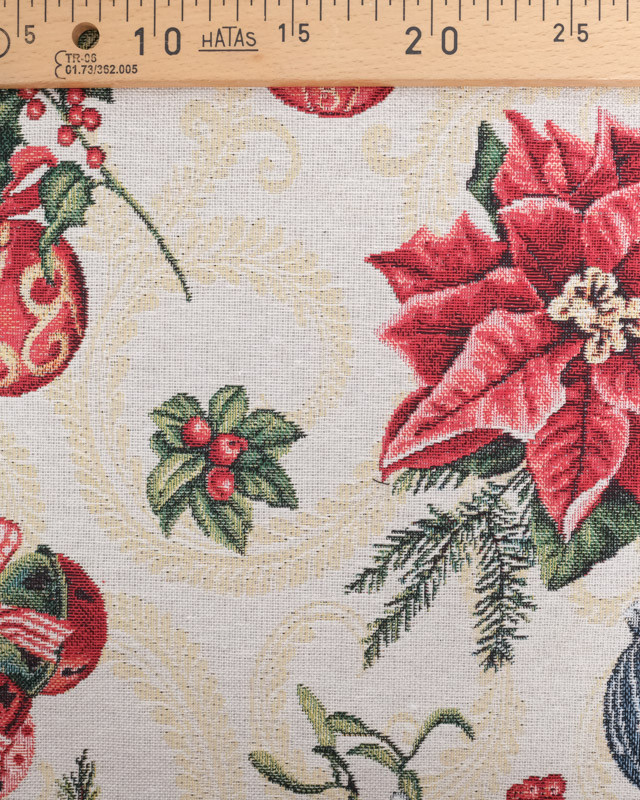 Tissu Jacquard De Noël Fleurs De Noël - Mercerine