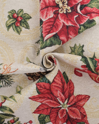 Tissu Jacquard De Noël Fleurs De Noël Lurex - Mercerine