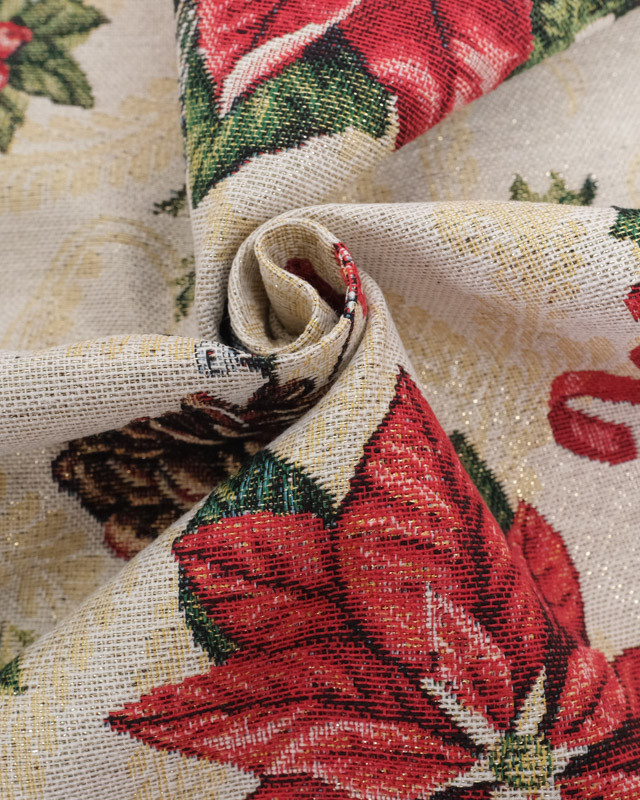 Tissu Jacquard De Noël Fleurs De Noël Lurex - Mercerine