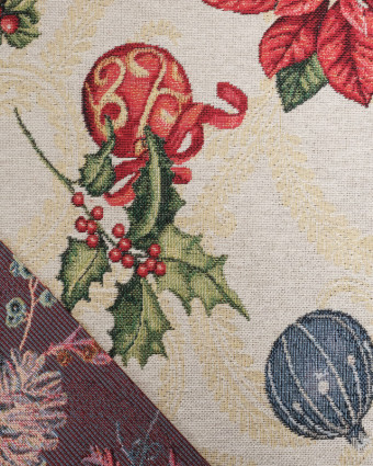 Tissu Jacquard De Noël Fleurs De Noël Lurex - Mercerine