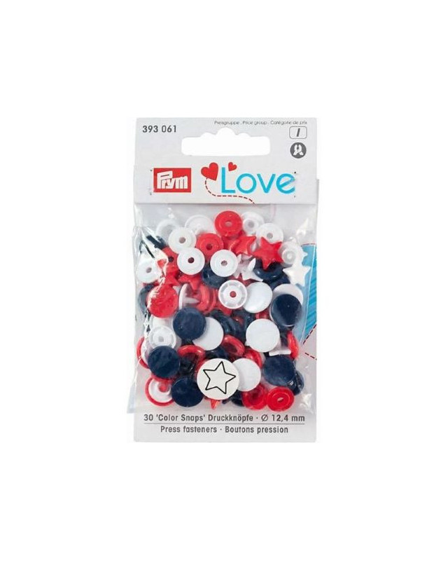 Lot de 30 boutons pression -Etoiles- Rouge- Blanc- Marine - Prym Love - Mercerine