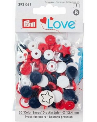 Lot de 30 boutons pression -Etoiles- Rouge- Blanc- Marine - Prym Love - Mercerine