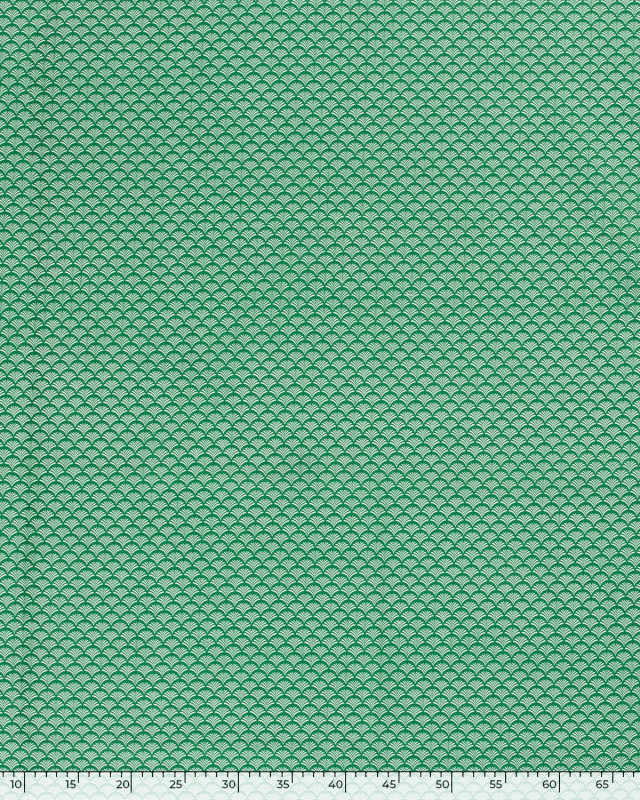 Tissu Coton Vert Motif Eventail Blanc - Oeko-Tex - Mercerine