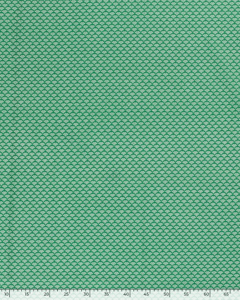 Tissu Coton Vert Motif Eventail Blanc - Oeko-Tex - Mercerine