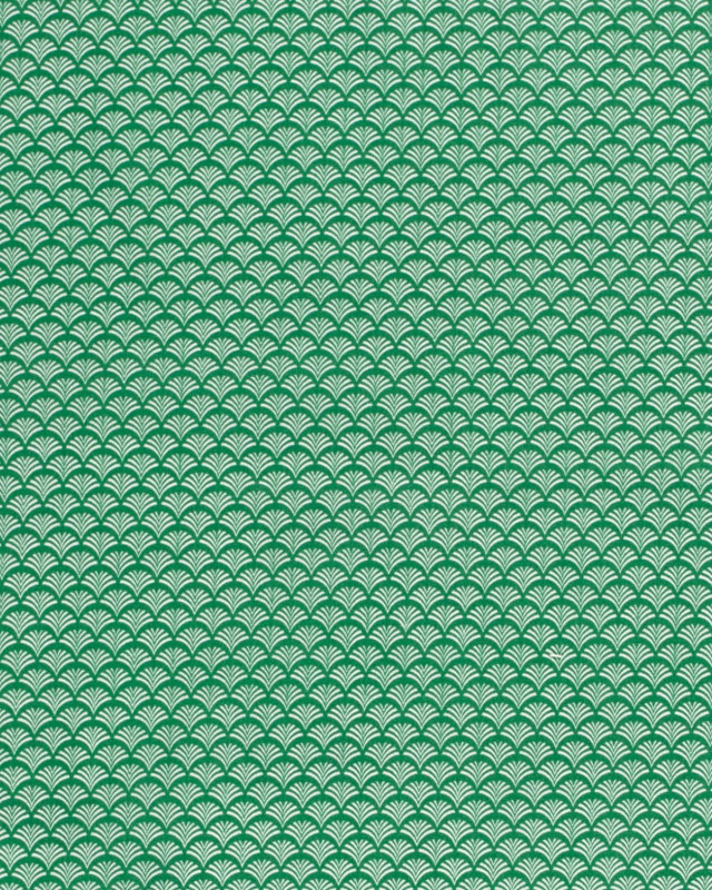 Tissu Coton Vert Motif Eventail Blanc - Oeko-Tex - Mercerine