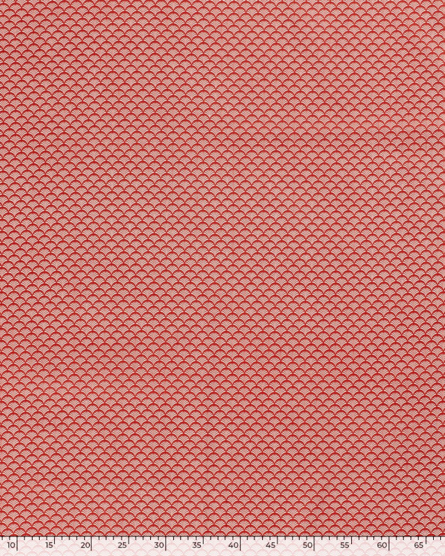 Tissu Coton Rouge Motif Eventail Blanc - Oeko-Tex - Mercerine