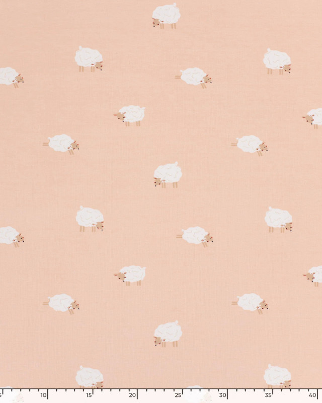 Tissu Jersey Nude Motif Petit Mouton - Oeko-Tex - Mercerine