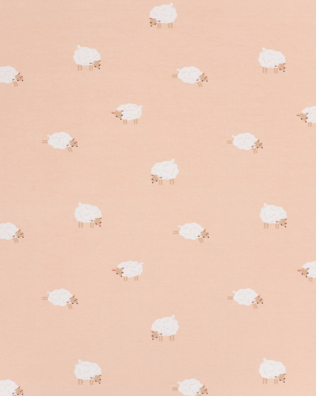 Tissu Jersey Nude Motif Petit Mouton - Oeko-Tex - Mercerine