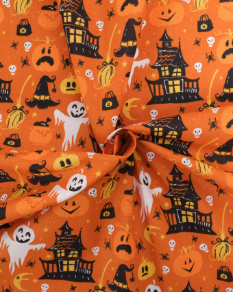 Tissu Coton Halloween Orange Citrouille - Oeko-Tex - Mercerine