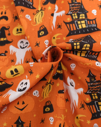 Tissu Coton Halloween Orange Citrouille - Oeko-Tex - Mercerine