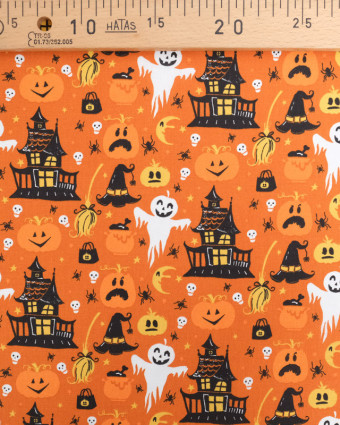 Tissu Coton Halloween Orange Citrouille - Oeko-Tex - Mercerine