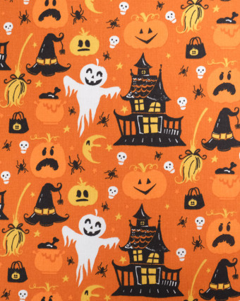 Tissu Coton Halloween Orange Citrouille - Oeko-Tex - Mercerine