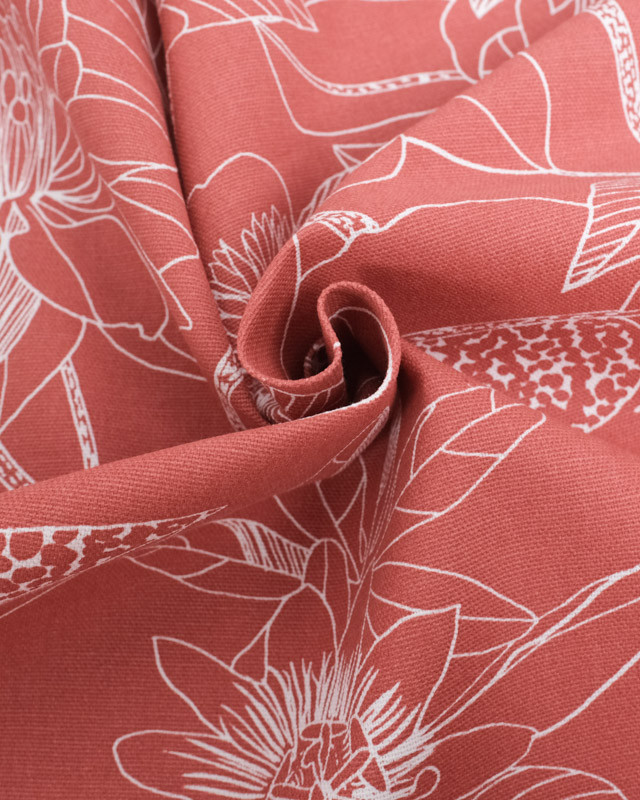 Tissu Demi Natte Marsala Motif Floral - Oeko-Tex - Mercerine