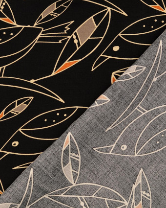 Tissu Viscose Noir Motif Dessin Oiseaux - Mercerine