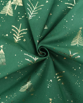 Tissu Canvas Noël Vert Motif Sapin Doré - Mercerine