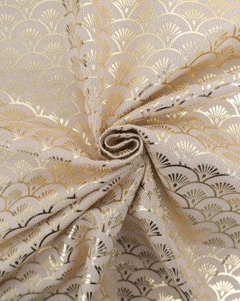 Tissu Effet Lin Motif Eventail Doré - Mercerine