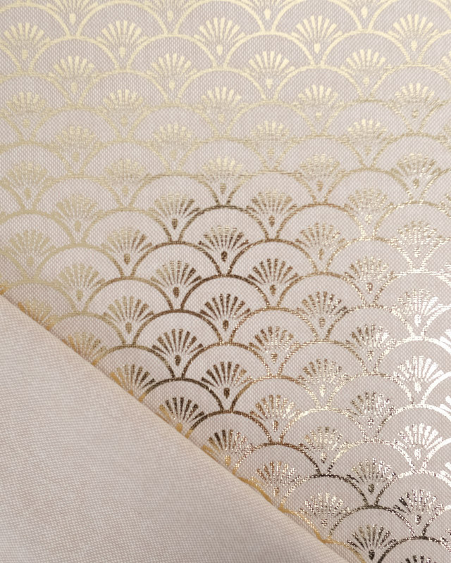 Tissu Effet Lin Motif Eventail Doré - Mercerine