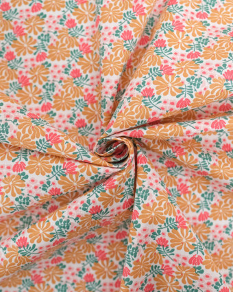 Tissu Coton Motif Fleuri Rose et Caramel - Oeko-Tex - Mercerine