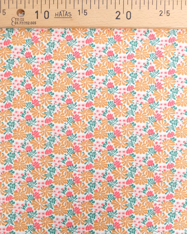 Tissu Coton Motif Fleuri Rose et Caramel - Oeko-Tex - Mercerine