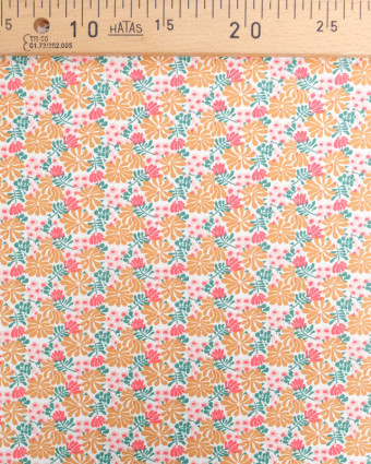 Tissu Coton Motif Fleuri Rose et Caramel - Oeko-Tex - Mercerine