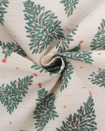 Tissu Noël Beige Sapin Lurex Or Oeko-Tex - Mercerine