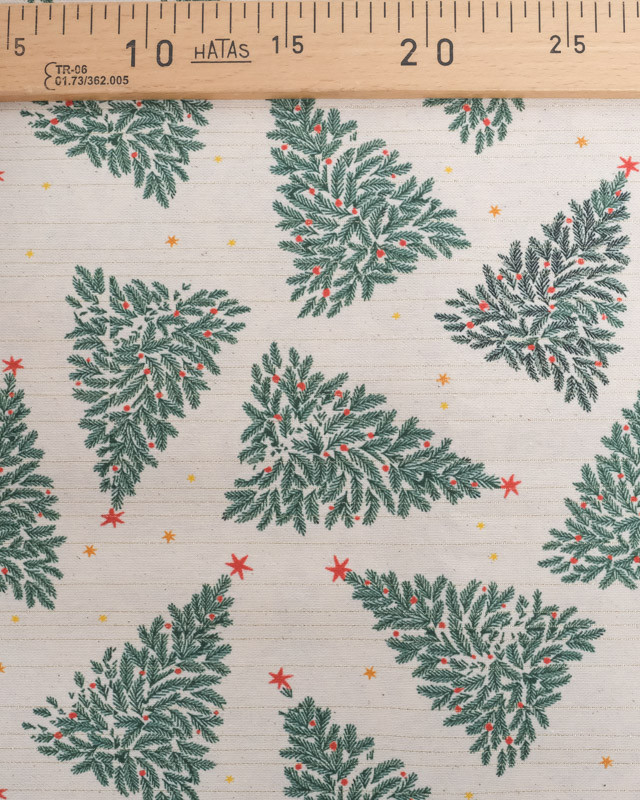 Tissu Noël Beige Sapin Lurex Or Oeko-Tex - Mercerine