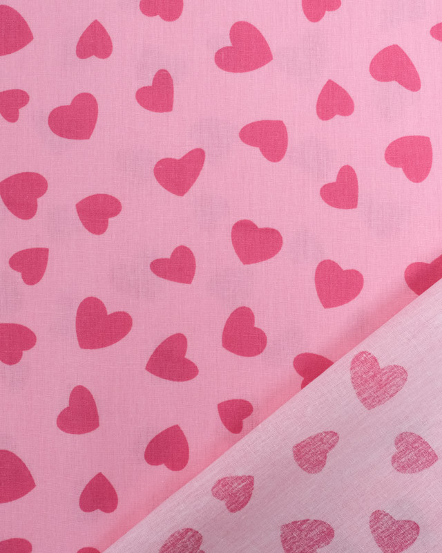 Tissu Coton Rose Motif Coeur - Mercerine