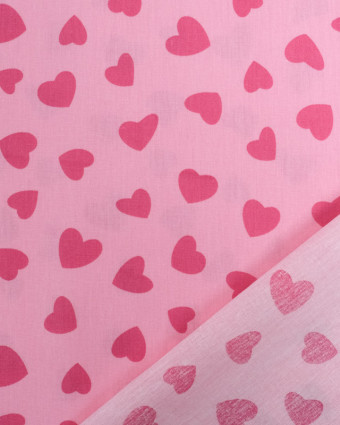 Tissu Coton Rose Motif Coeur - Mercerine