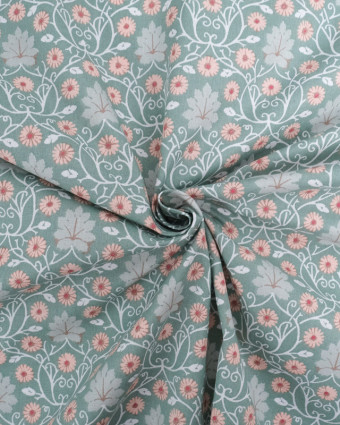 Tissu Coton Imprimé Floral Bleu Vert - Mercerine