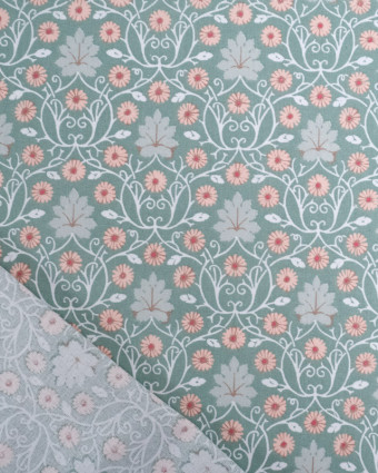 Tissu Coton Imprimé Floral Bleu Vert - Mercerine