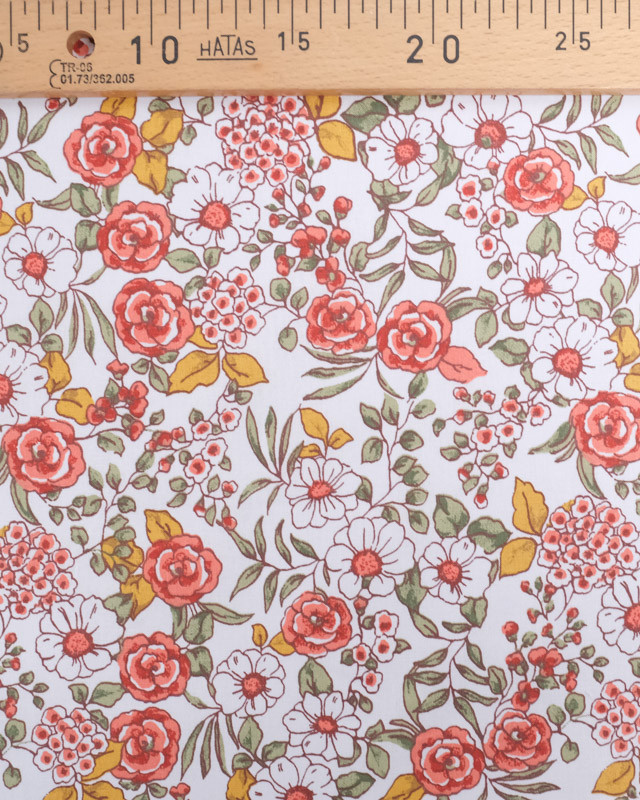 Tissu Coton Imprimé Fleuri Rouge - Mercerine